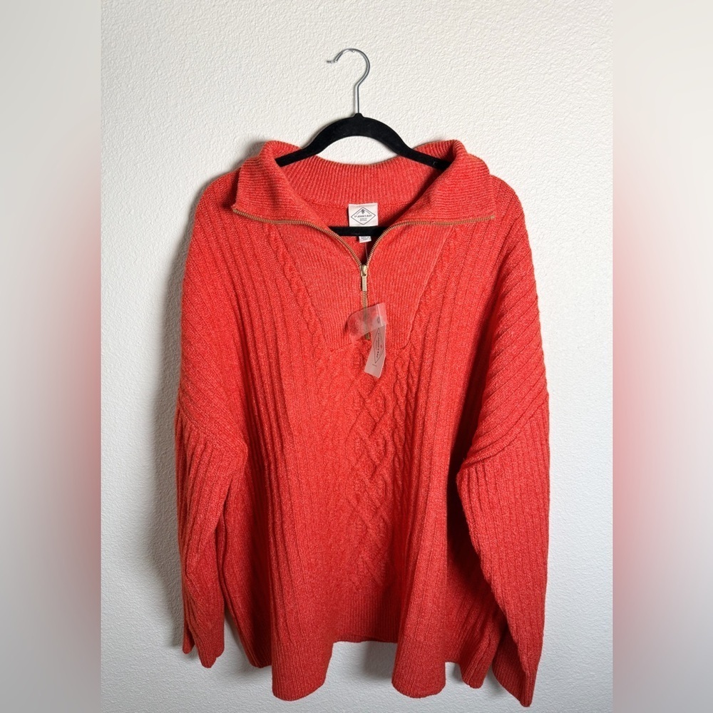 St. John’s Bay NWT Spicy Orange Half Zip Knit Sweater Women’s Plus Size 3X